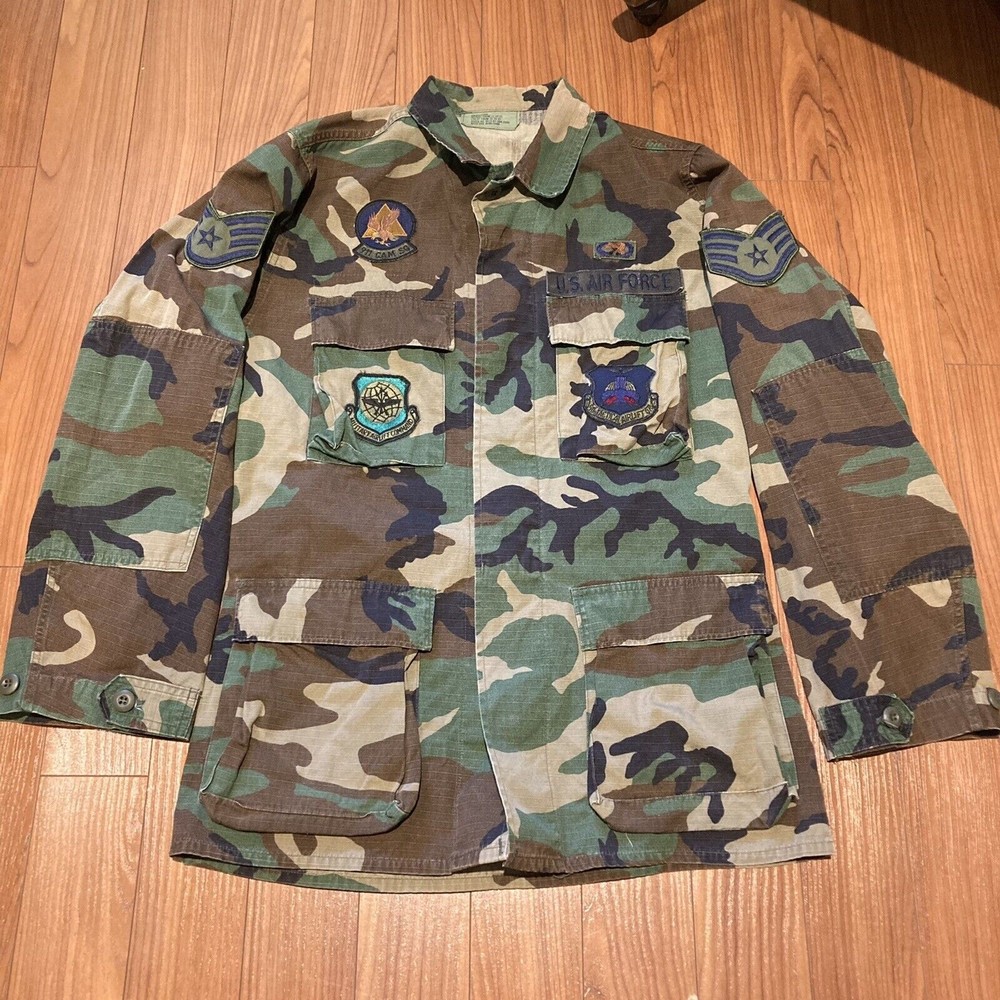 US AIR FORCE Combat Jacket Shirt Woodland Camouflage Coat Small Long